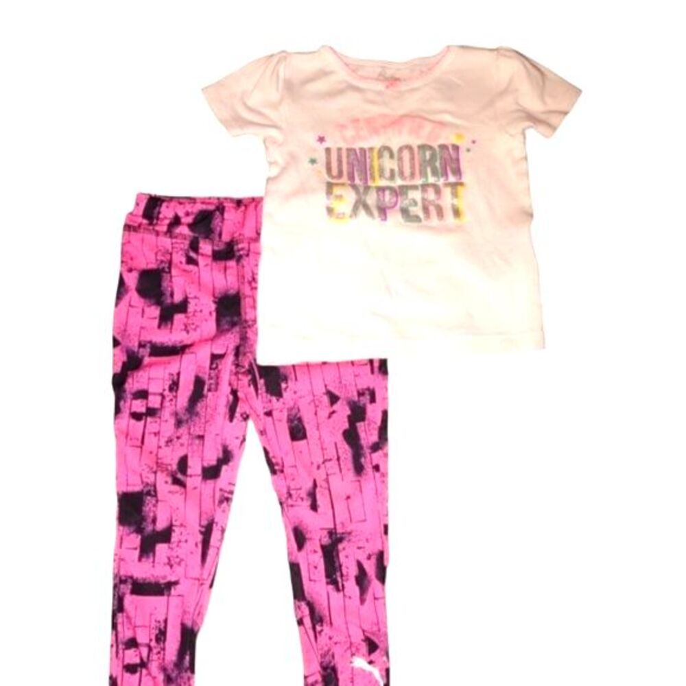 Puma Pink Yoga Pants  & Carter's Pink Unicorn Tee Outfit Toddler Girl‎ Size 24M